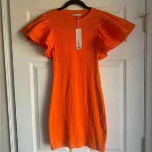 Zara Orange Flutter Sleeve Dress